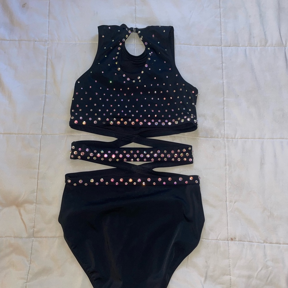 Black Two-Piece Rhinestone Jazz Dance Costume - Picture 4 of 7